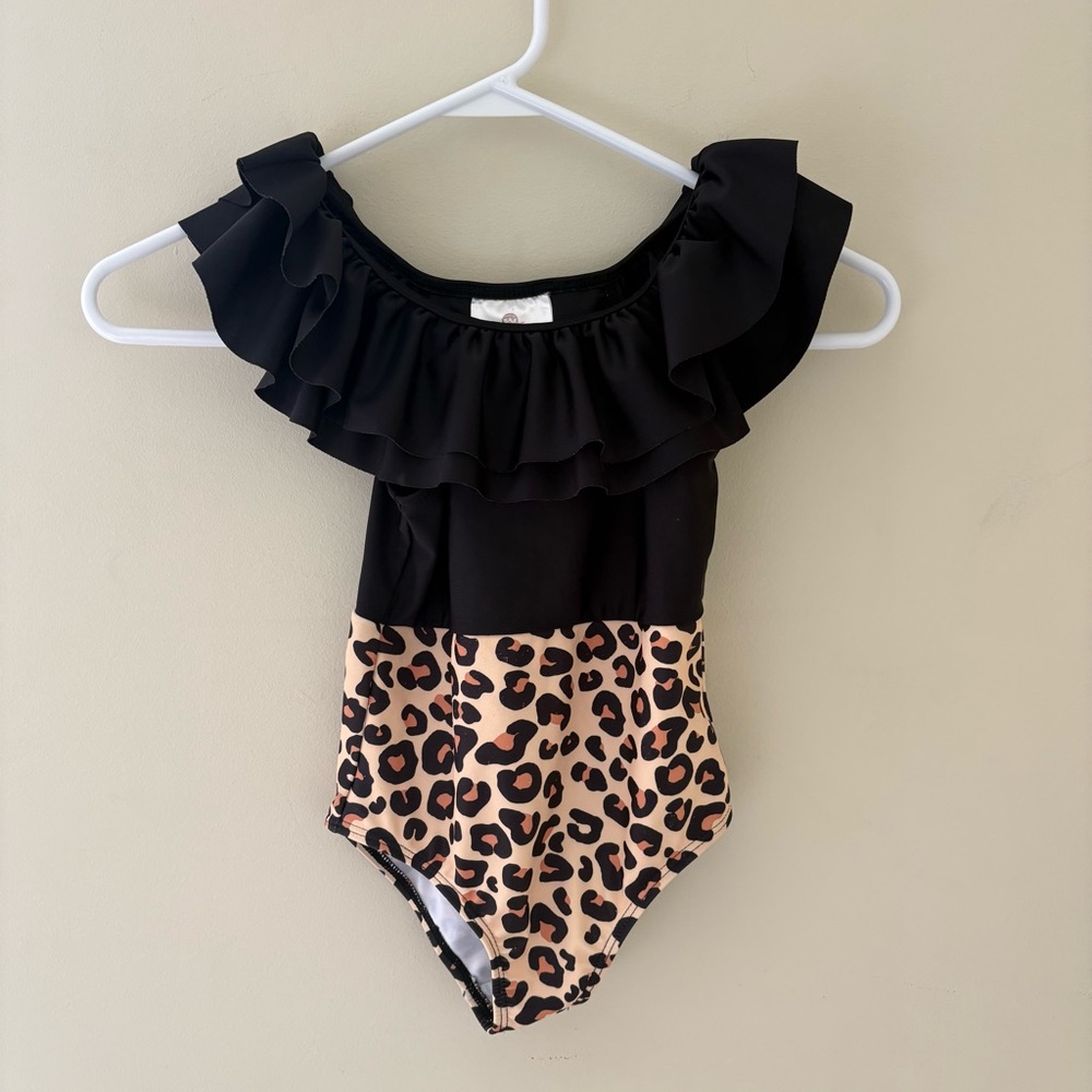 Black Ruffle Leopard Print Swimsuit-Ruffle Girl Brand